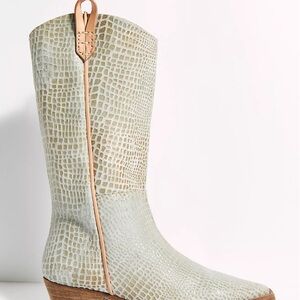 We The Free Cream Croc-Patterned Heeled Boots